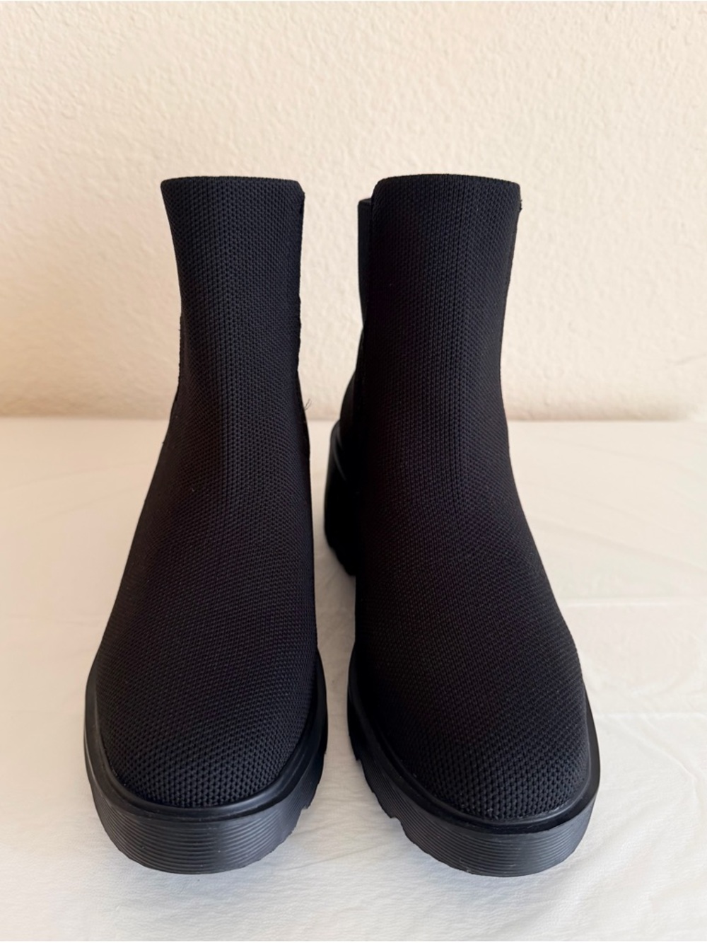 Vivaia Everly Women's Black Stretch-Knit Platform Ankle Boots